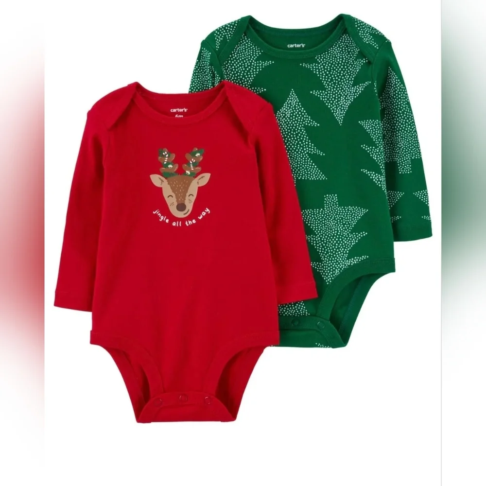 Nwt Baby Carter's 2 Pack Christmas Long Sleeve Bodysuit Set, Boys or girls